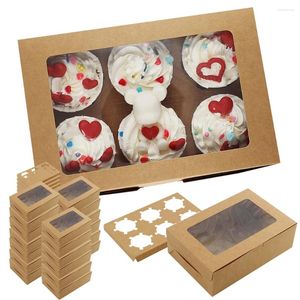 Récipients à emporter 20 pièces boîtes à cupcakes avec fenêtre et Inserts 6 biscuits de qualité alimentaire friandises pour biscuits Muffins Cupcakes