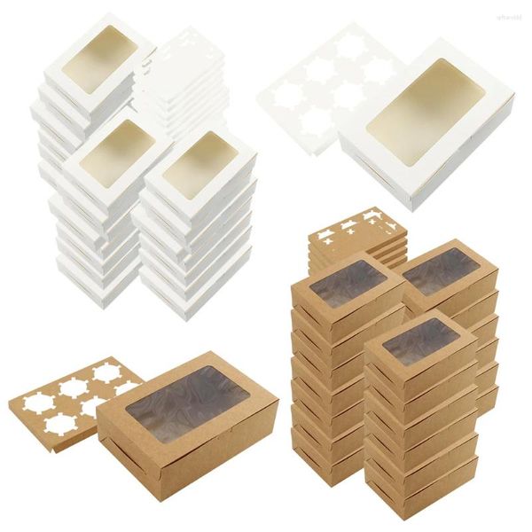 Récipients à emporter 20 pièces boîtes à cupcakes avec fenêtre et Inserts 6 supports de friandises de qualité alimentaire pour biscuits Muffins Cupcakes