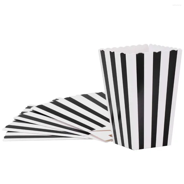 Conteneurs à emporter 24 pièces boîtes à pop-corn support cartons sacs en papier boîte à rayures pour cinéma tables à dessert faveurs de mariage (noir)