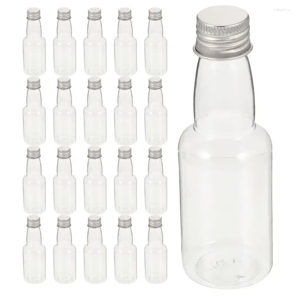 Saque contenedores 25 PCS Botellas de jugo de plástico transparente Alimentación portátil con tapa