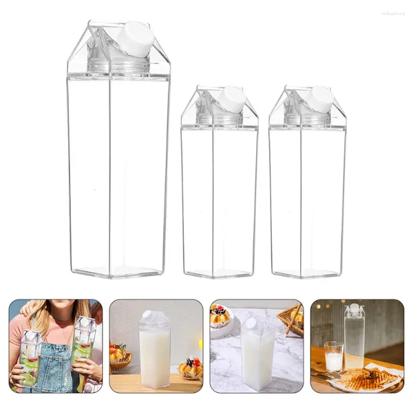 Éliminer les conteneurs 3 pcs carrés de lait carré bouteilles d'eau transparente pour l'école pratique transparente de rangement de jus vides transparent portable