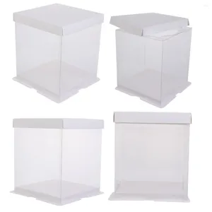 Saque los contenedores 4 PCS Box de embalaje desechable Clear Container Cake Carrier Card de alimentos Tarjeta blanca