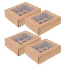 Saque los contenedores 4 PCS Paper Cup Box Cupcake 12 Count Mini Cajas con favor de la cubierta