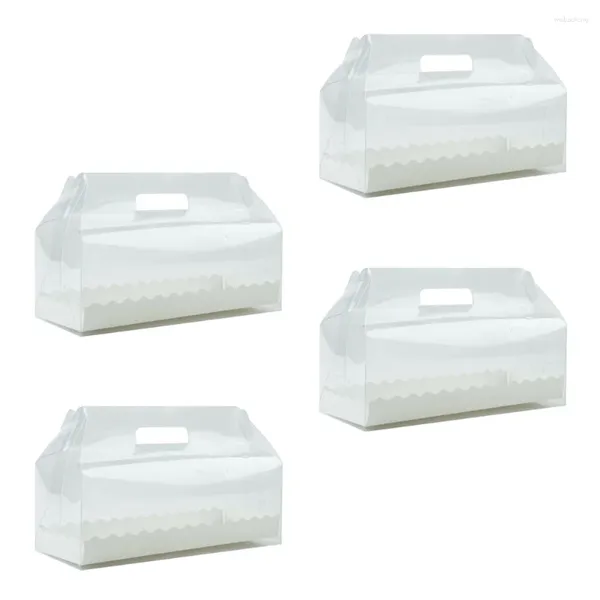 Saque los contenedores 4pcs caja de cupcake con mango y bandeja de papel recipiente roll rollo transparente pastel de sushi pan hojas de mousse