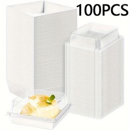 Sortez des conteneurs 50 / 100pcs Boîte à aliments cuits avec un couvercle transparent carré pain blanc biscuit de gâteau de gâteau suisse emballage