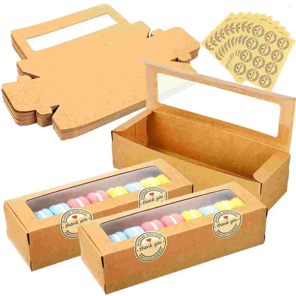 Conteneurs à emporter, boîte d'emballage de macarons à domicile avec autocollant, conteneur en papier Kraft de cuisson de collations, 50 pièces