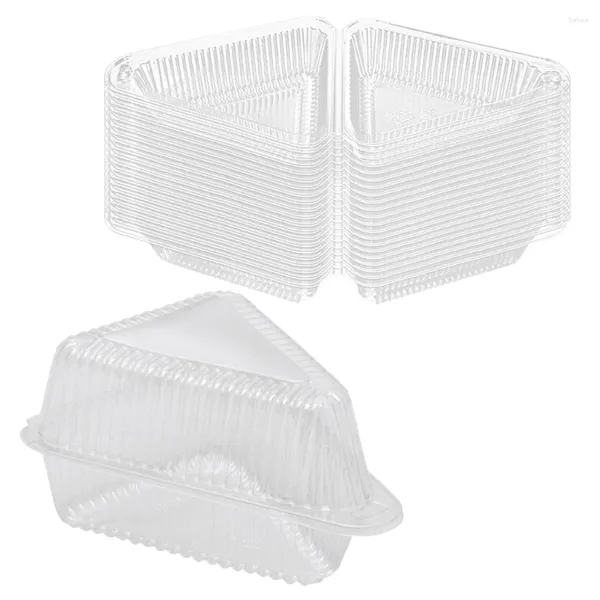 Saque los recipientes de 50 pcs recipiente transparente con tapa de almacenamiento de la caja de pastel triangular GO TAPAS Corte el queso desechable plástico de queso