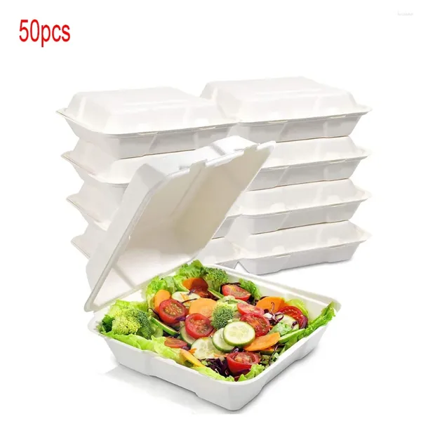 Sortez des conteneurs 50 pcs compostables alimentaires jetables déjeuner bento boxes de 8 pouces (environ 20,3 cm) papier
