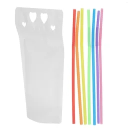 Conteneurs à emporter 50 pièces sacs à boissons à main translucide motif d'amour pailles en plastique pochettes à boire givrées