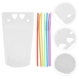 Sortez des contenants 50 pcs de boisson Sacs de boisson givrée sacs à main les pailles en plastique translucides d'amour Handhed Handhed