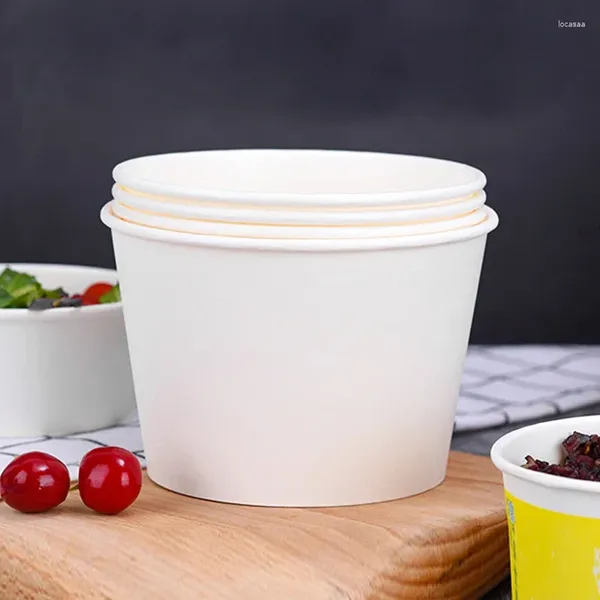 Conteneurs à emporter 50pcs bols en papier jetables circulaires boîtes à emporter pour salades alimentaires Restaurants rapides emballage écologique