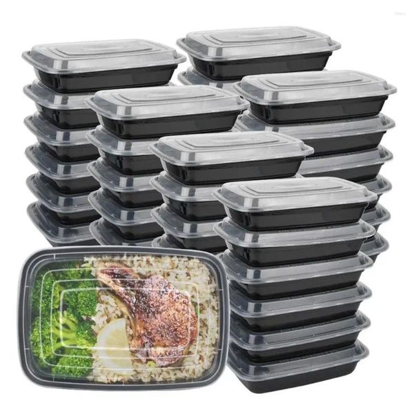 Sortez des conteneurs 50pcs Isolation thermique alimentaire jetable en plastique avec couvercle Boîtes de rangement de réfrigérateur cuisine noire