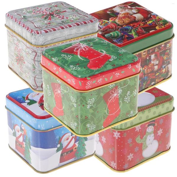 Sortez des conteneurs 5pcs Christmas sur le thème carré Fer Candy Candy Gift Tin Biscuits portables Ornement Boîte pour la décoration intérieure Cookie