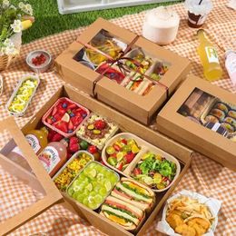 Sortez des conteneurs jetables Kraft Lunch Box Fruit Bento Sushi Netflix Emballage Couetcak de contenant de nourriture