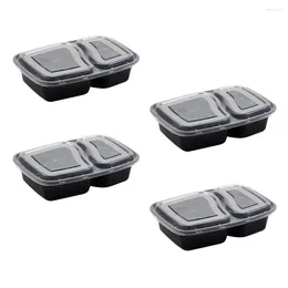 Contenedores para llevar, caja de almacenamiento de alimentos desechable para preparación de comidas, 2 compartimentos, fiambreras aptas para microondas (negro con tapa)