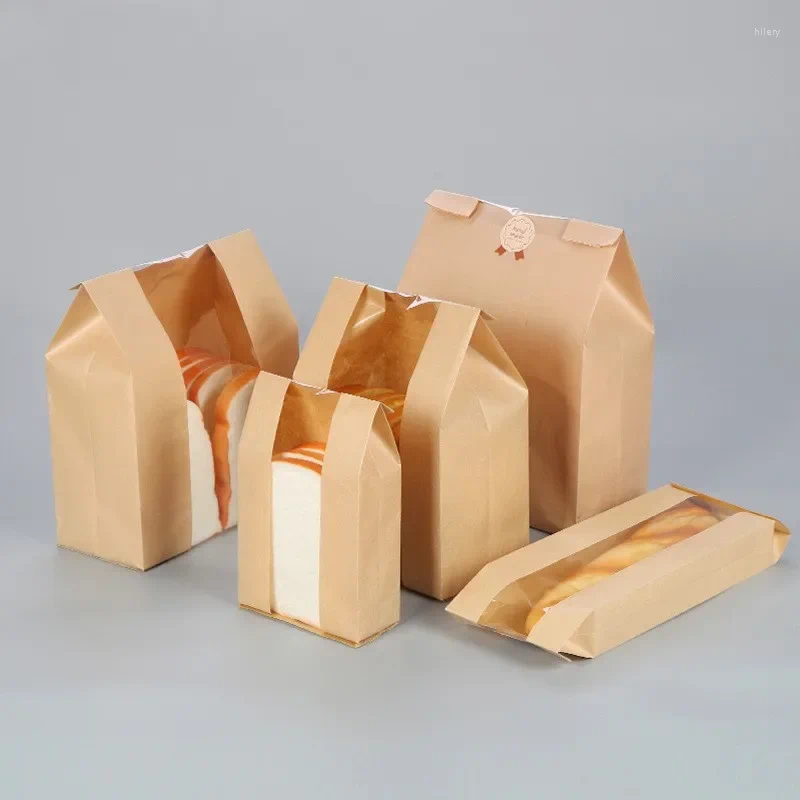 Take Out Containers High Quality Disposable Kraft Paper Bags Waterproof Biscuit Candy Food Cookie Bread Toast Baking Takeaway Pouch Portable