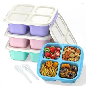 TEPT ENTER CONTENEURS PREP PREP (4 pack) 4 compartiments Bento Boîte à lunch Aliments réutilisables Durable Facile à utiliser