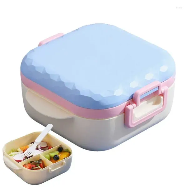 Sortez des conteneurs Portable Lunch 3 Grid Square Bento Bento Food Storage avec des accessoires de camping pour la fourche et la cuillère pour les bureaux d'école de travail