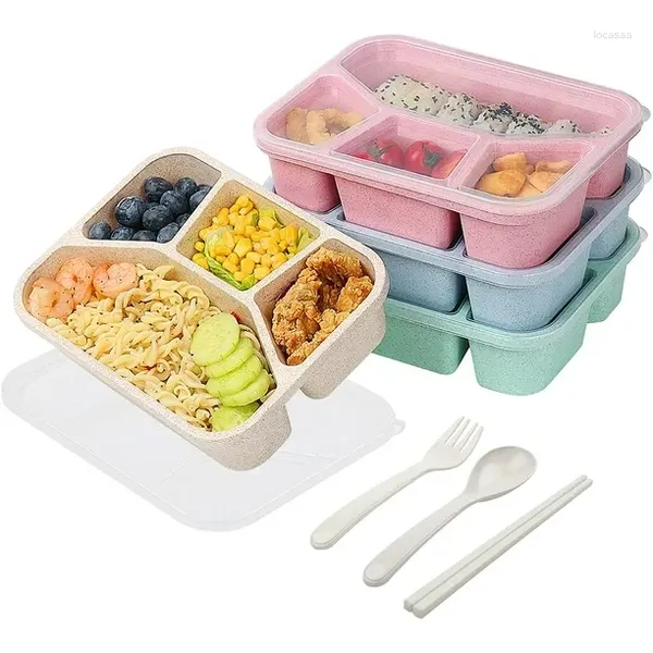 Contenedores para llevar, juego de mesa de comedor pequeña para 2-4 cajas con cuatro compartimentos y sellado independiente, apto para el almuerzo para estudiantes, higiénico