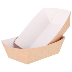 Conteneurs à emporter Plateau Bateau Carton Snack Frites Boîte Boîtes Servant Déjeuner Frit Conteneur De Repas Jetable Emballage Papier Biscuits