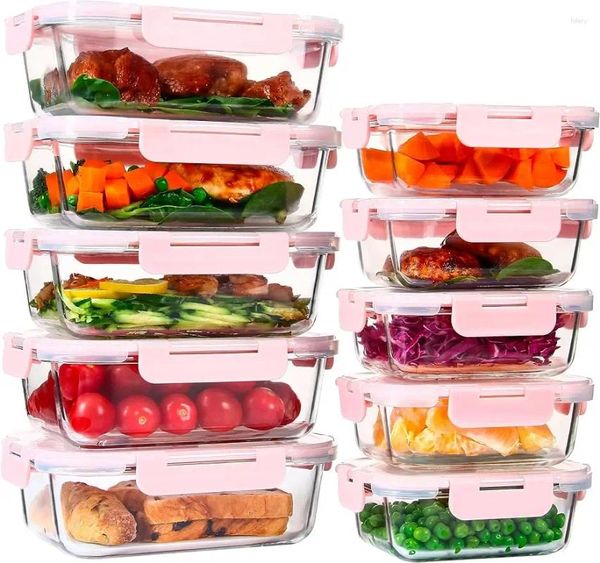 Saque los contenedores UMEIED 10-Pack Glass Storage Almacenado de comida preparación para la preparación del almuerzo Atertight Microondas