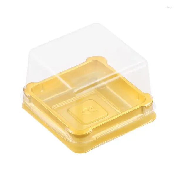 Sortez des conteneurs upkoch 50pcs Plastic Square Moon Cake Boxes Egg-yolk Puff Conteneur Golden Packicontainer Boîte d'emballage (petit)