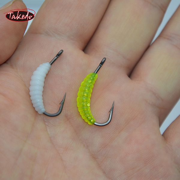 Takedo CJ05 12pcs PVC Carpe Soft Fishing Bait Maggot Lure Wormaux de pêche à la mouche avec 12 # Sharp Hook