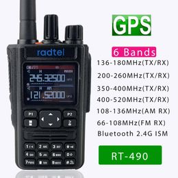 Talkie Radtel RT490 GPS Blutooth APP Amateur Ham Radio bidireccional 256CH banda aérea Walkie Talkie USBC VOX SOS LCD policía escáner aviación