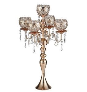 Lange 5arms metalen rosé goud kandelaars met hangers romantische trouwtafel kaarsenhouder thuisdecoratie4668905