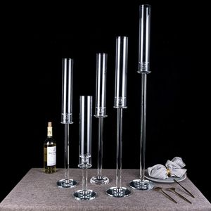 Tall Acryl Buis Bruiloft Crystal Candelabra CenterPieces Tafel Decoratie Hurricanes Cups Candle Houder te koop Senyu611