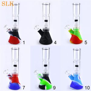 Grand bécher bangs en verre narguilé 10 pouces Silicone Bongs Percolateurs Perc Amovible 14 pouces Tuyaux d'eau en verre droit Fumer Bong