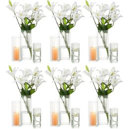 Grand vase transparent pour centres de table, cylindre en verre, vases nervurés, ensemble de 18 décorations pour la maison, bougeoirs ouragan, fret gratuit 240306