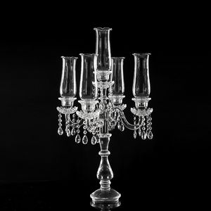 Groothandel Tall K9 5 Arms Crystal Glass Candelabra Decoratieve Lange Bruiloft Candelabra Crystal bruiloft decoratie centerpieces voor thuis