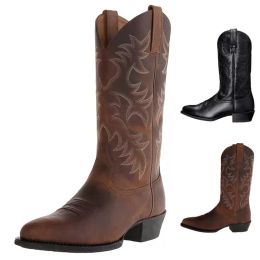 Grand manche rétro brodée et bottes de cowboy ouest à tête large taille Boots Boots chaussures confortables Canvas de printemps d'automne