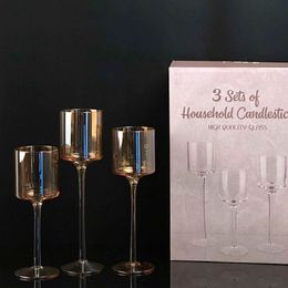 Portavelas alto de cristal – Juego de 3 portavelas transparentes para centro de mesa, para velas de pilar, portavelas flotante para bodas, eventos, hogar