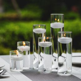 Candelabros altos de cristal con forma de pilar de huracán, florero cilíndrico de cristal decorativo para fiesta de boda, portavelas para velas flotantes