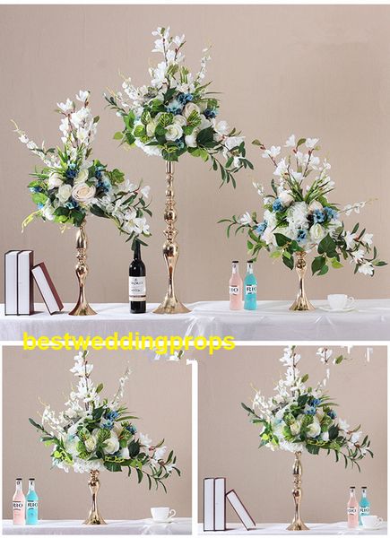 Centro de mesa de candelabro mental dorado alto con tazón de flores decoraciones de mesa para eventos de boda best0342