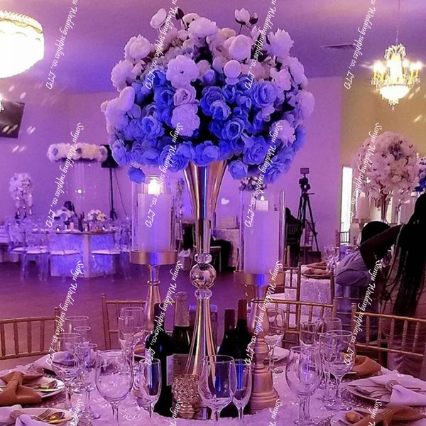 Nouveau Style Arrangement de fleurs pièce maîtresse arc en métal support de fleurs route plomb mariage toile de fond or mariage ballons décoration