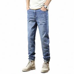 Lange Mannen 114 Cm 120 Cm Extra Lg Blue Denim Jeans Uitgerekt Plus Size 42 40 Slim Fit elastische Grote Mannelijke Broek Rechte Broek Y0I9 #