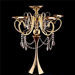 Candelabro alto de Metal de 5 brazos, candelabro votivo dorado, candelabro de boda, centro de mesa, suministros de decoración