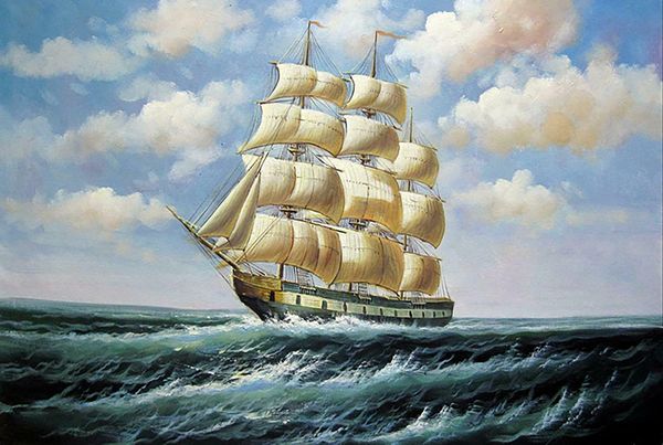 Talk Ship Sailing Home Decor énorme peinture à l'huile sur toile peignée à la main / HD-Print Art Pictures Personnalisation est acceptable 21060610