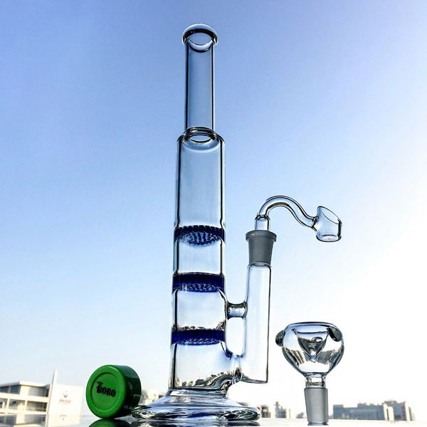 Packs Grand Tube Droit Triple BeecombPerc Narguilés Verre Bong Heady Dab Huile Rigs Coloré Verre Tuyaux D'eau Kits Bleu Vert Clair Avec Bol Banger