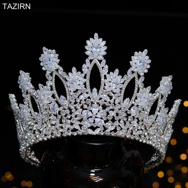 Tiaras altas Cubic Zirconia Coronas de boda Tocados de novia Princesa Corona Desfile de lujo Joyería para el cabello Mujeres Tocados Regalo 240102