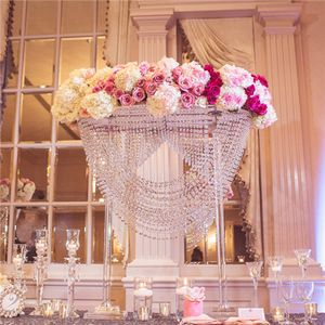 Grands centres de table en cristal de mariage lustres acrylique luxe support de fleur Table pièce maîtresse allée route plomb fête décor
