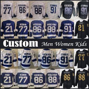 91 Steven Stamkos 88 Andrei Vasilevskiy Hockey Jersey Custom Heren Dames Kinderen Nikita Kucherov Brayden Point Victor Hedman Pat Maroon Brandon Hagel