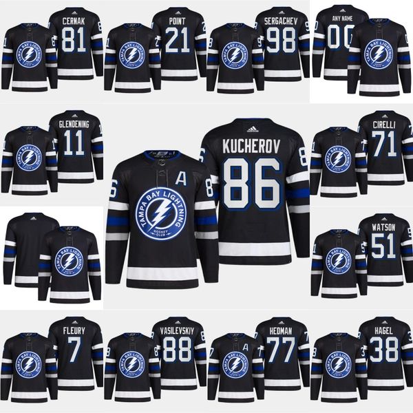 Tampa''Bay''Lightning''Hommes Femmes Jeunes Brayden Point Steven Stamkos Andrei Vasilevskiy Nikita Kucherov Maillot de hockey noir cousu alternativement