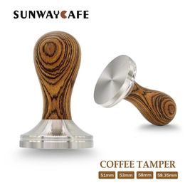 TAMPS 51/53/54/58/58.35 mm Koffie MABLE GOLDAALWOODSHAND 304Staïneloze stalen poeder Hammer Espresso Cafe Tools Barista 230211