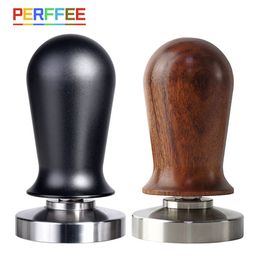 Tampers gekalibreerde espresso -koffie knabbelen 30 pond Leerbelaste elastische koffie Sabrieken Aluminiumwoods roestvrijstalen koffiepoederhamer 230417