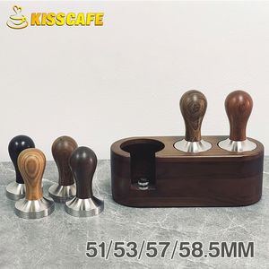 Tampers Koffie Sabotage 51mm 53mm 58.5mm Houten Koffie Poeder Hamer Roestvrij Staal Barista Espresso Koffie Accessoires hoek Tool 230712