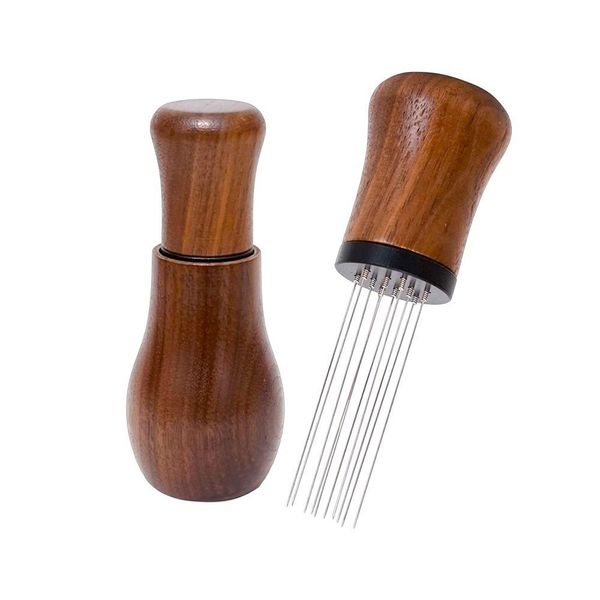 Tampers Tampers WDT Tool Espresso Distribution Outils 10 Aiguilles 0,4 mm Noyer Café Agitateur Poignée Barista Aiguille D'agitation Avec Goutte D Dho3O